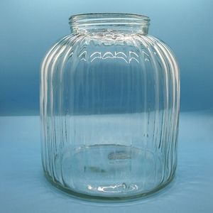 Clear Ribbed Glass Vase Storage Container Vintage